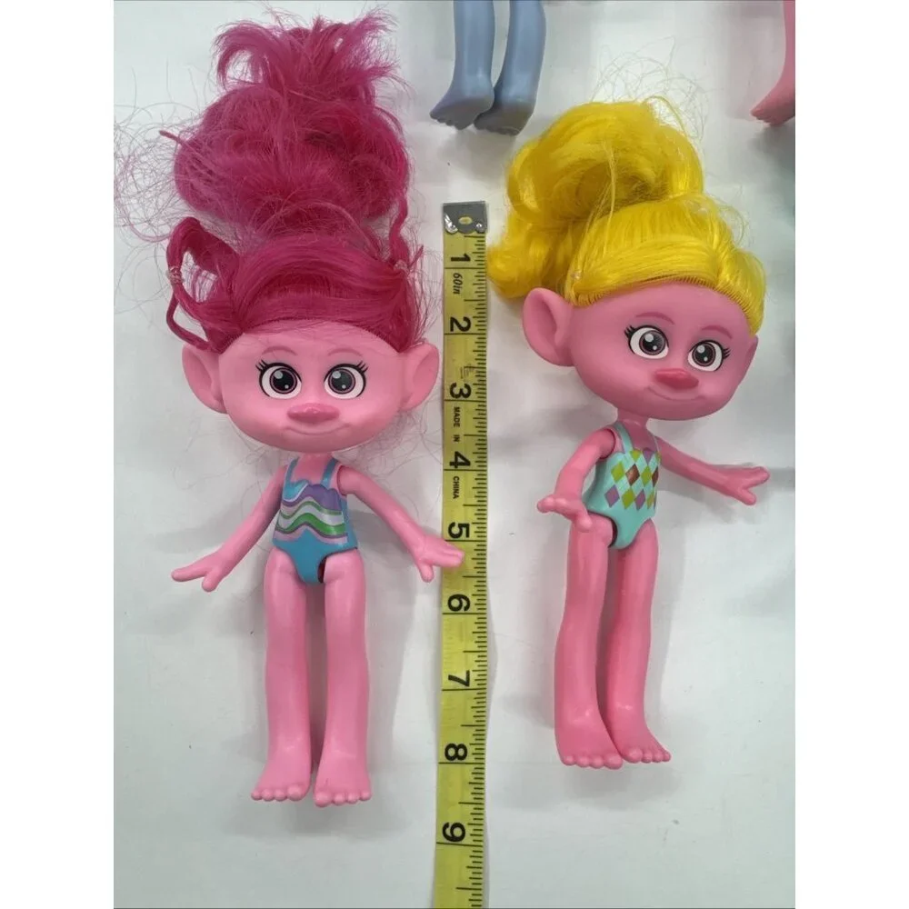 2022 Mattel Dreamworks Trolls Doll Lot of 5 Blue Pink Yellow Hair Band Together